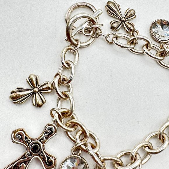 Bracelet With Rhinestones and Cross Charms Silver Tone - Picture 4 of 8